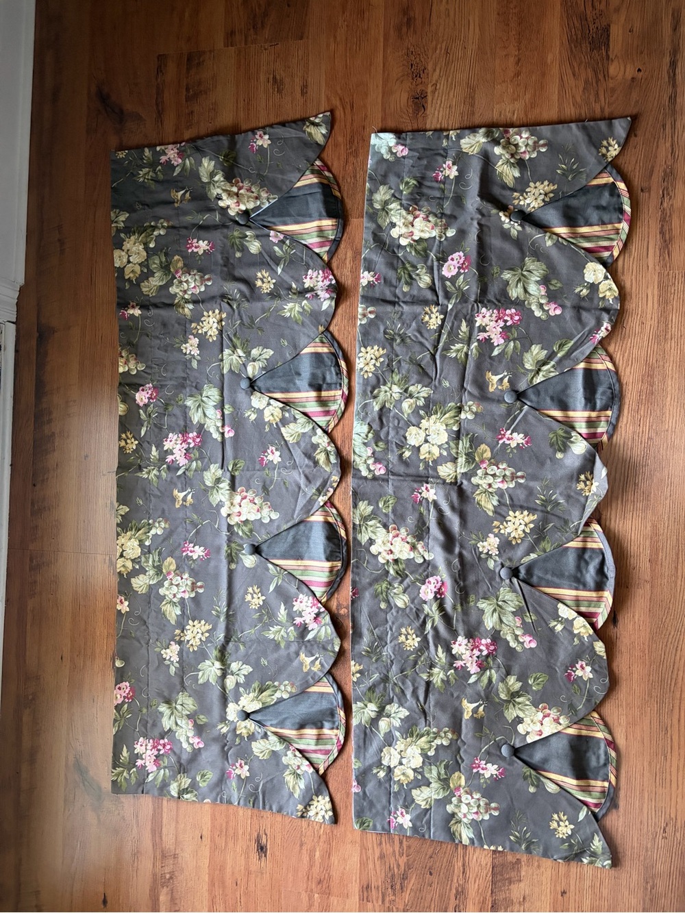 2 Waverly Valances -Napoli Espresso 54x18 brown floral peek a boo style.